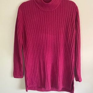Yarnworks LARGE HOT PINK mockneck turtleneck super Soft Tunic Sweater VTG cable